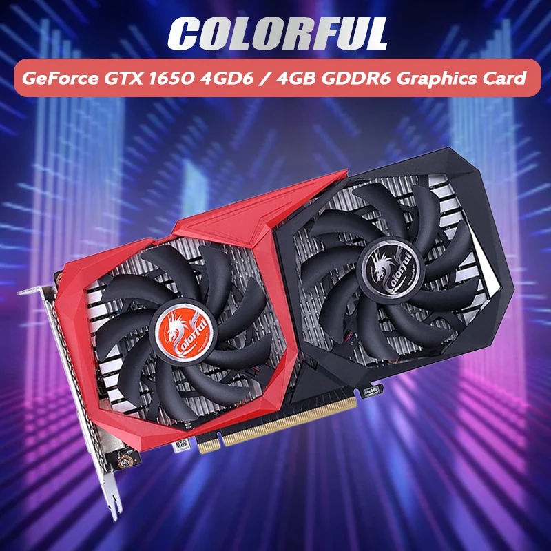 Видеокарта COLORFUL GeForce GTX 1650 4GD6 4 Гб GDDR6 TU117 1410 МГц/1710 МГц бит 12 нм DP + HDMI-совместимая + DVI видеокарта
Видеокарта COLORFUL GeForce GTX 1650 4GD6 4 Гб GDDR6 TU117 1410 МГц/1710 МГц бит 12 нм DP + HDMI-совместимая + DVI видеокарта