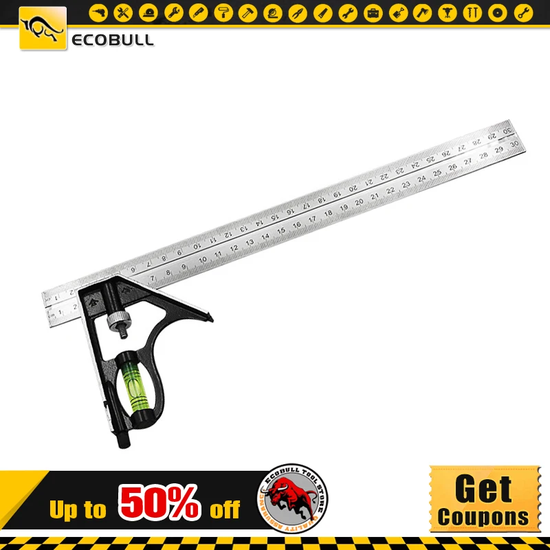 

300mm Square Angle Ruler Measuring Tool Kit Stainless Steel Aluminium Durable Adjustable Combination Spirit Level Woodworking