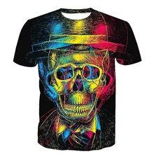 Camo Skull Graphic 3D Harajuku Print New Trend Avant-Garde Street Hip-Hop Personality Mens Round Neck Short Sleeve T-shirt Tops