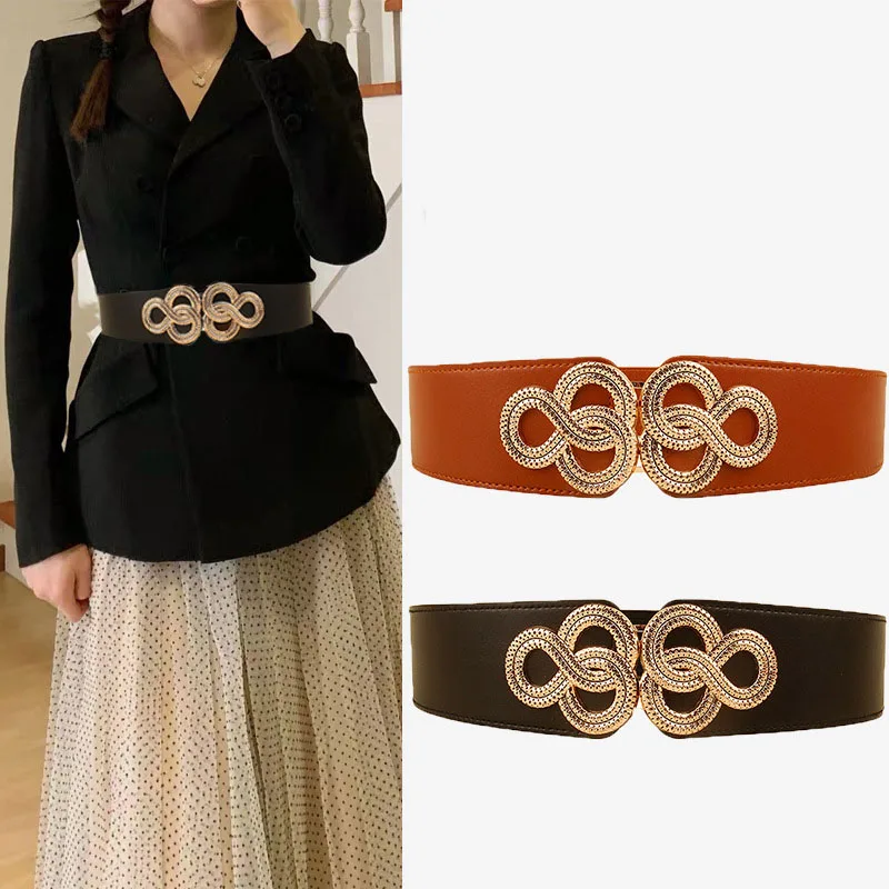 Широкий пояс для женщин, эластичный пояс из искусственной кожи в стиле ретро, подходит к женскому дизайнерскому ремню X692 
Широкий пояс для женщин, эластичный пояс из искусственной кожи в стиле ретро, подходит к женскому дизайнерскому ремню X692