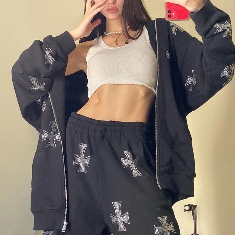 Rhinestone Gothic Women Long Sleeve Black Zip Hoodie Y2k Autumn Winter Hip Hop Jogger Sweatshirt Korean Fashion Punk Jacket Coat
Rhinestone Gothic Women Long Sleeve Black Zip Hoodie Y2k Autumn Winter Hip Hop Jogger Sweatshirt Korean Fashion Punk Jacket Coat