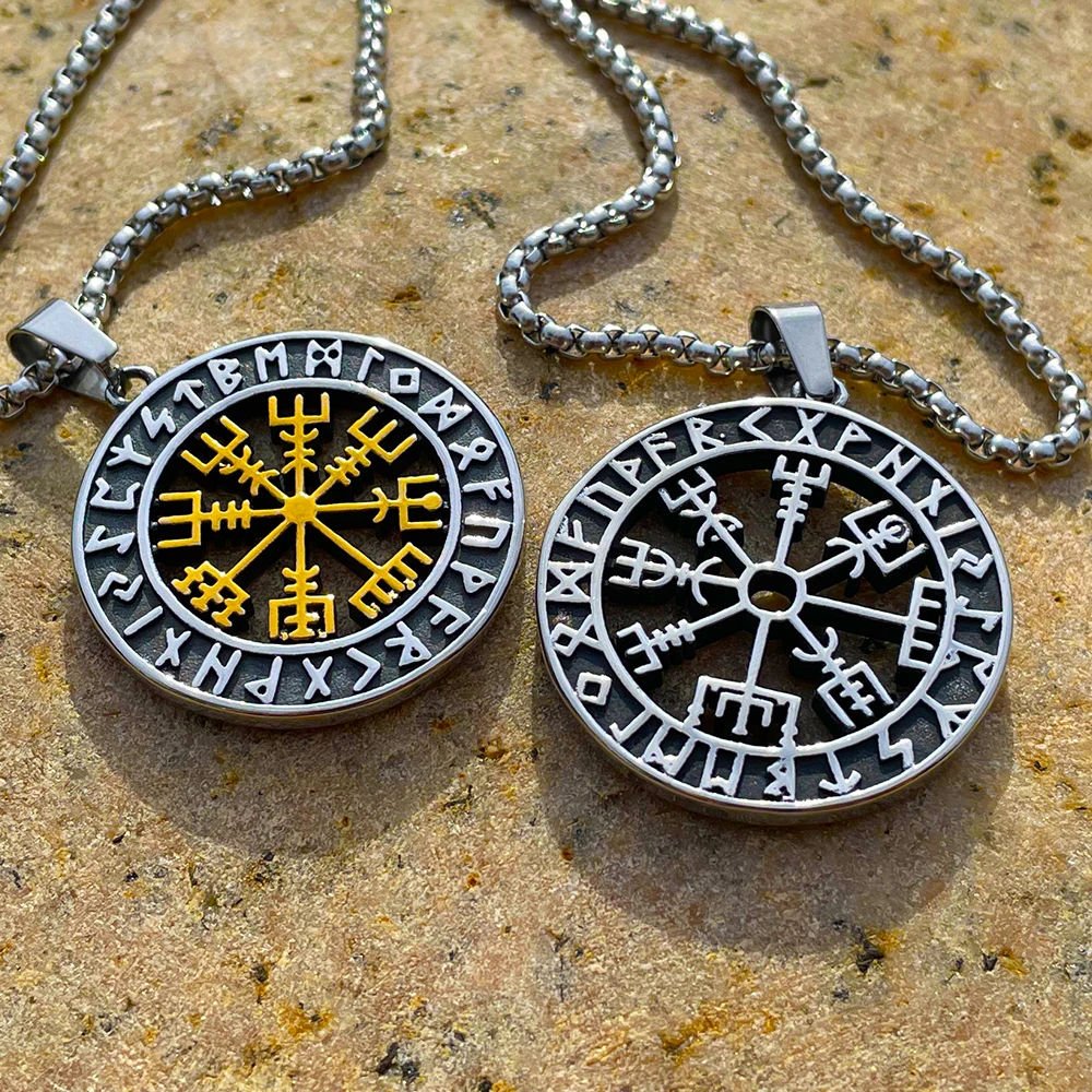 

Norse Vegvisir Viking Necklace Men Compass Pendant 316L Stainless Steel Odin Viking Rune Necklace Amulet Jewelry Gift Wholesale