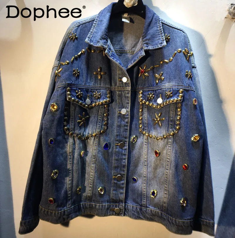 High Quality Heavy Beads Diamond Gem Loose Slimming Long Sleeve Denim Jacket Women Jean Jacket Coat Newest Autumn Winter Clothes
High Quality Heavy Beads Diamond Gem Loose Slimming Long Sleeve Denim Jacket Women Jean Jacket Coat Newest Autumn Winter Clothes