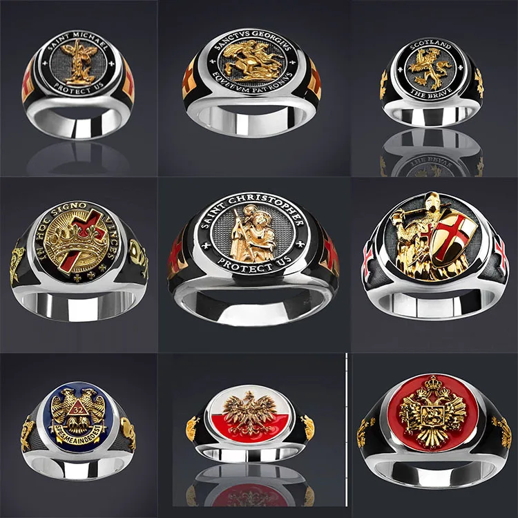 2022 New Freemasonry Logo Retro Tide Men's Oil Drip Ring Double-headed Eagle Lion Skull Cross Digital High-grade Alloy Ring 
2022 New Freemasonry Logo Retro Tide Men's Oil Drip Ring Double-headed Eagle Lion Skull Cross Digital High-grade Alloy Ring