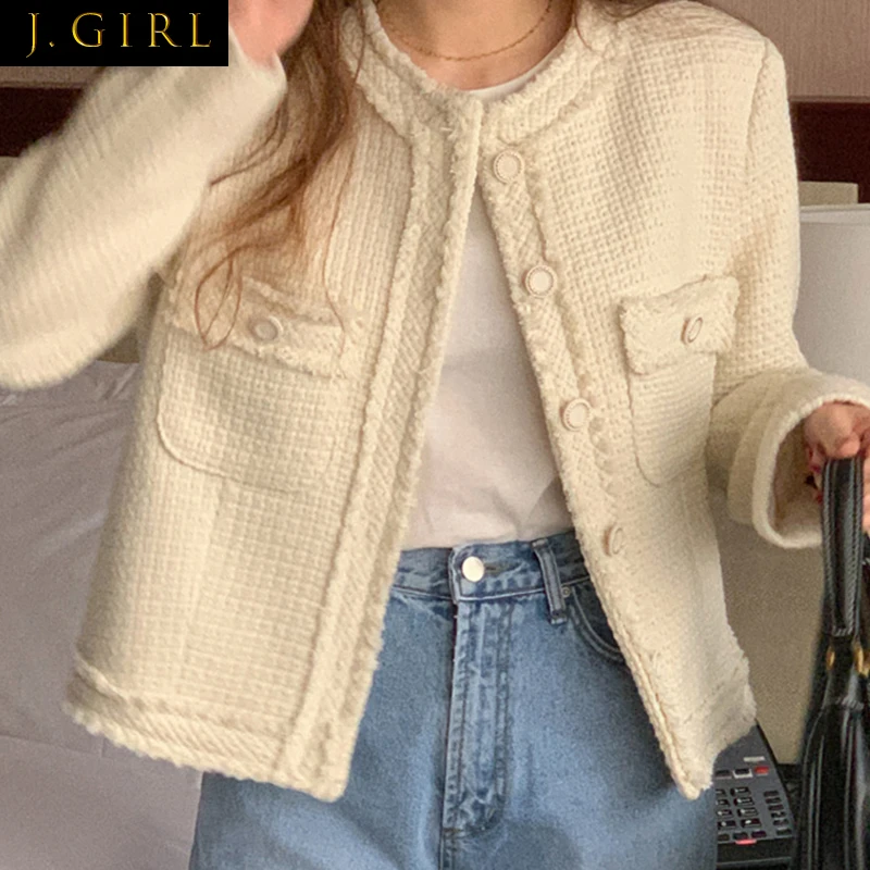 J GIRLS Autumn Tweed Coat Women French Elegant Temperament Round Neck Chic Single-Breasted Double-Pocket Long-Sleeved Jacket
J GIRLS Autumn Tweed Coat Women French Elegant Temperament Round Neck Chic Single-Breasted Double-Pocket Long-Sleeved Jacket