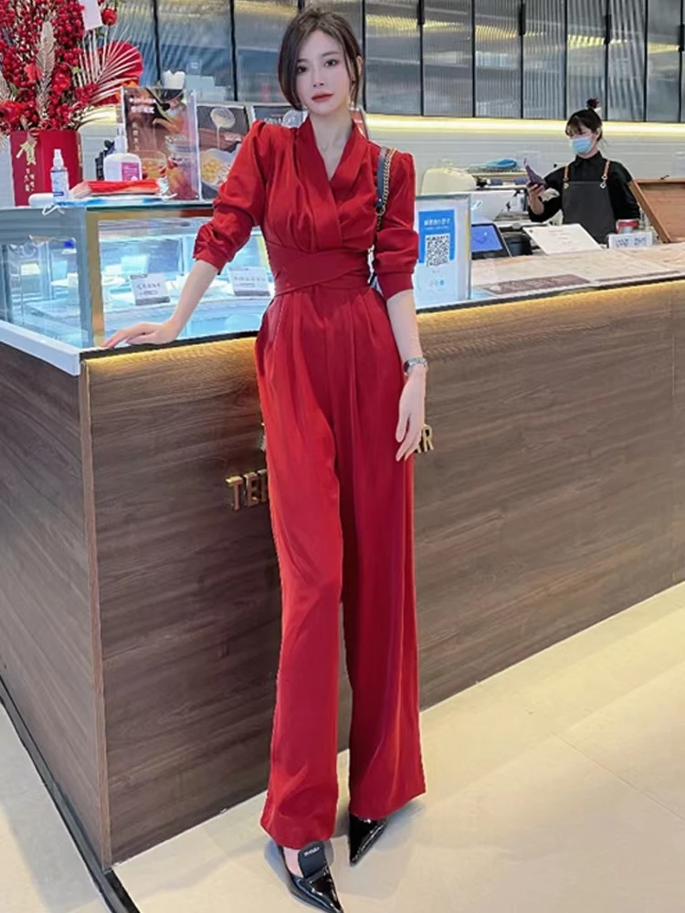 New Spring Summer Women Casual Red Pant Lace Up Jumpsuits Female Fashion Elegant Office Lady Long Rompers
New Spring Summer Women Casual Red Pant Lace Up Jumpsuits Female Fashion Elegant Office Lady Long Rompers