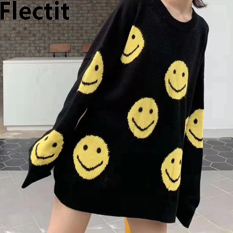 Smiley Face Knit Jumper For Women Oversize Crew Neck Long Sleeve Cozy Sweater Pullovers Ladies Casual Outfit
Smiley Face Knit Jumper For Women Oversize Crew Neck Long Sleeve Cozy Sweater Pullovers Ladies Casual Outfit