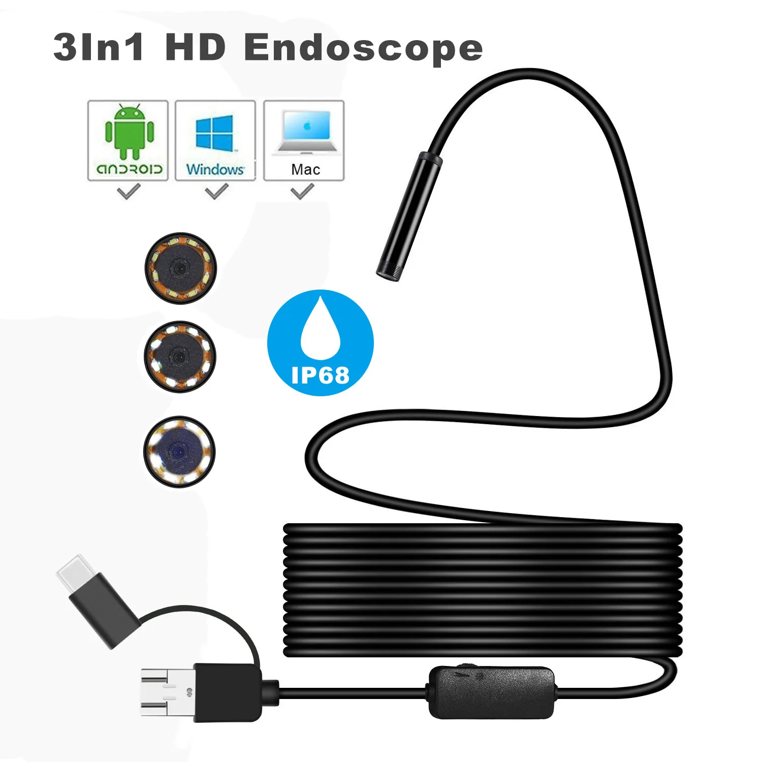 Mini Camera Endoscope HD 1200P IP68 2M Hard Flexible Android Phone USB Camera for Android Car Endoscope Video Inspection
Mini Camera Endoscope HD 1200P IP68 2M Hard Flexible Android Phone USB Camera for Android Car Endoscope Video Inspection