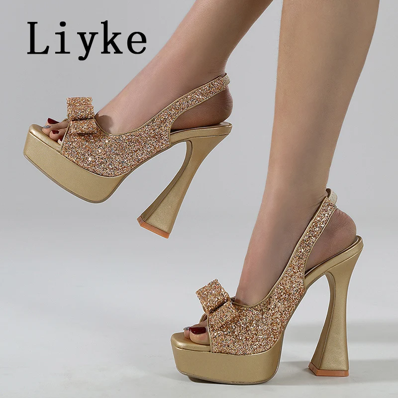 Liyke New Style Sequined Cloth Back Strap High Heels Women Pumps Sandals Sexy Bowknot Peep Toe Platform Chunky Party Prom Shoes
Liyke New Style Sequined Cloth Back Strap High Heels Women Pumps Sandals Sexy Bowknot Peep Toe Platform Chunky Party Prom Shoes