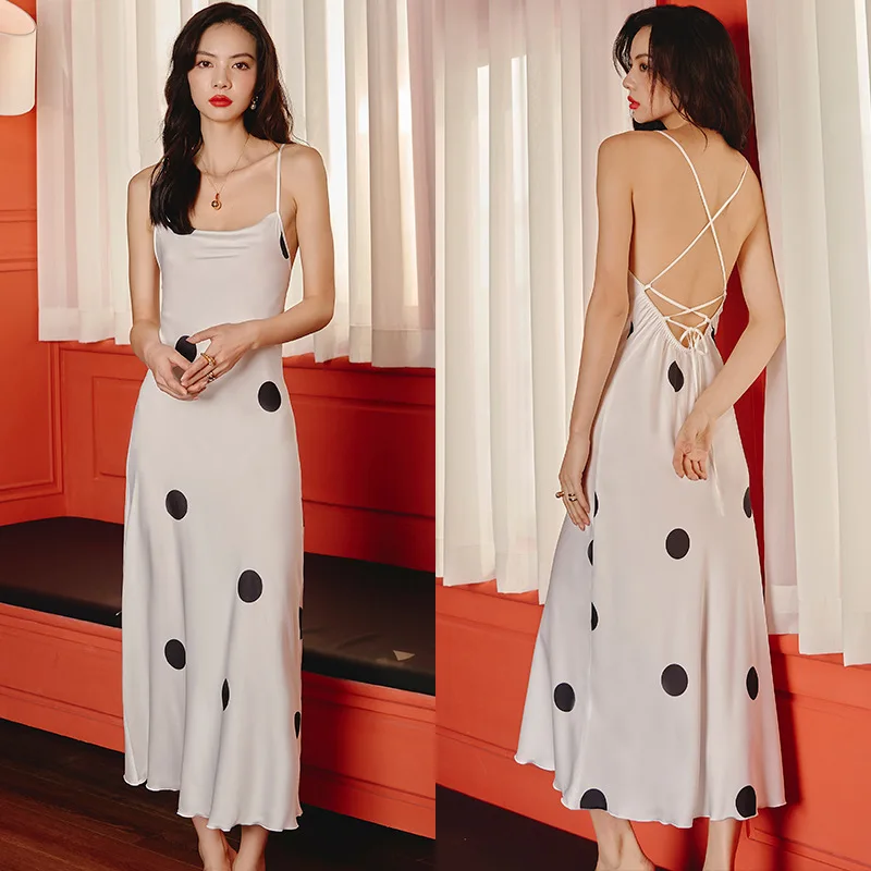 Summer Women Long Nightdress Sleepwear Sexy Backless Spaghetti Strap Nightgown Nightwear Thin Satin Home Dress Intimate Lingerie
Summer Women Long Nightdress Sleepwear Sexy Backless Spaghetti Strap Nightgown Nightwear Thin Satin Home Dress Intimate Lingerie
