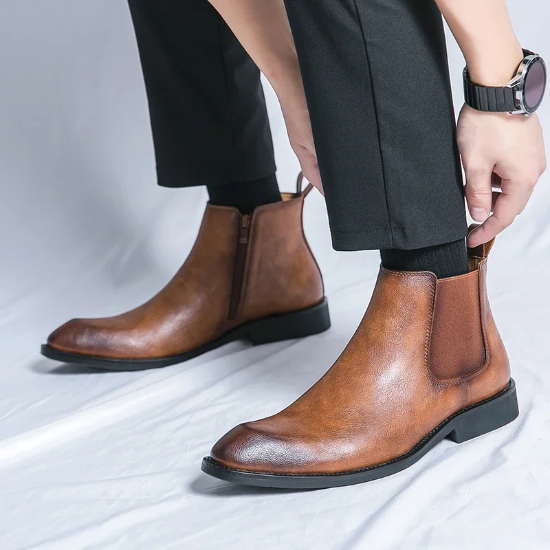 Brown Chelsea Boots Men Business Black Round Toe Zipper Slip-On Solid Men's Formal Boots Free Shipping Size 38-45
Brown Chelsea Boots Men Business Black Round Toe Zipper Slip-On Solid Men's Formal Boots Free Shipping Size 38-45