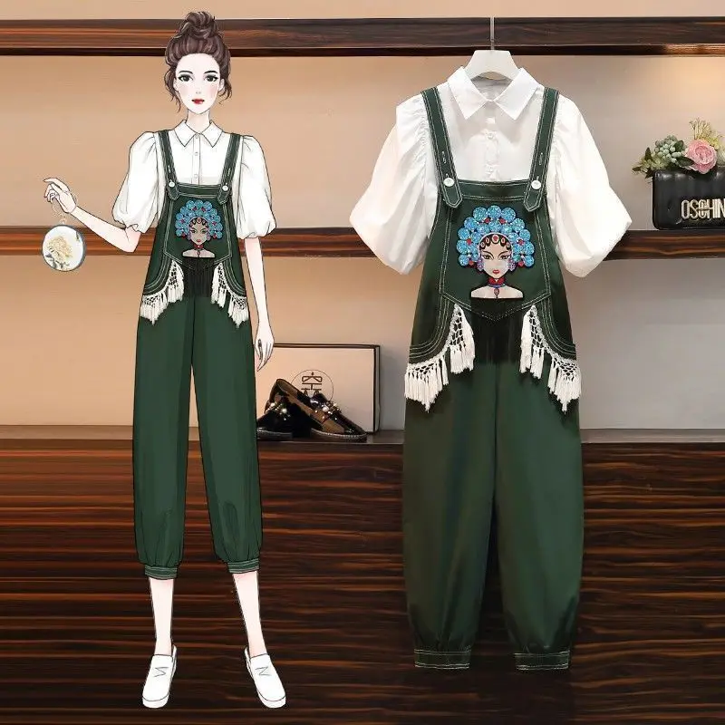 New Women's Clothing White Short Sleeve And Green Theatrical Mask Print Bib Pants With Tassel Set Adult Hanfu Girl Dress Costume
New Women's Clothing White Short Sleeve And Green Theatrical Mask Print Bib Pants With Tassel Set Adult Hanfu Girl Dress Costume