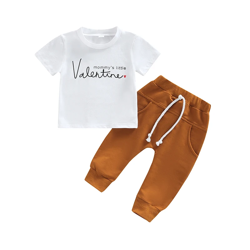 

Newborn Baby Boy Valentines Day Outfit Crewneck Sweatshirt Jogger Pants Set Spring Tracksuit Sweatsuit Clothes