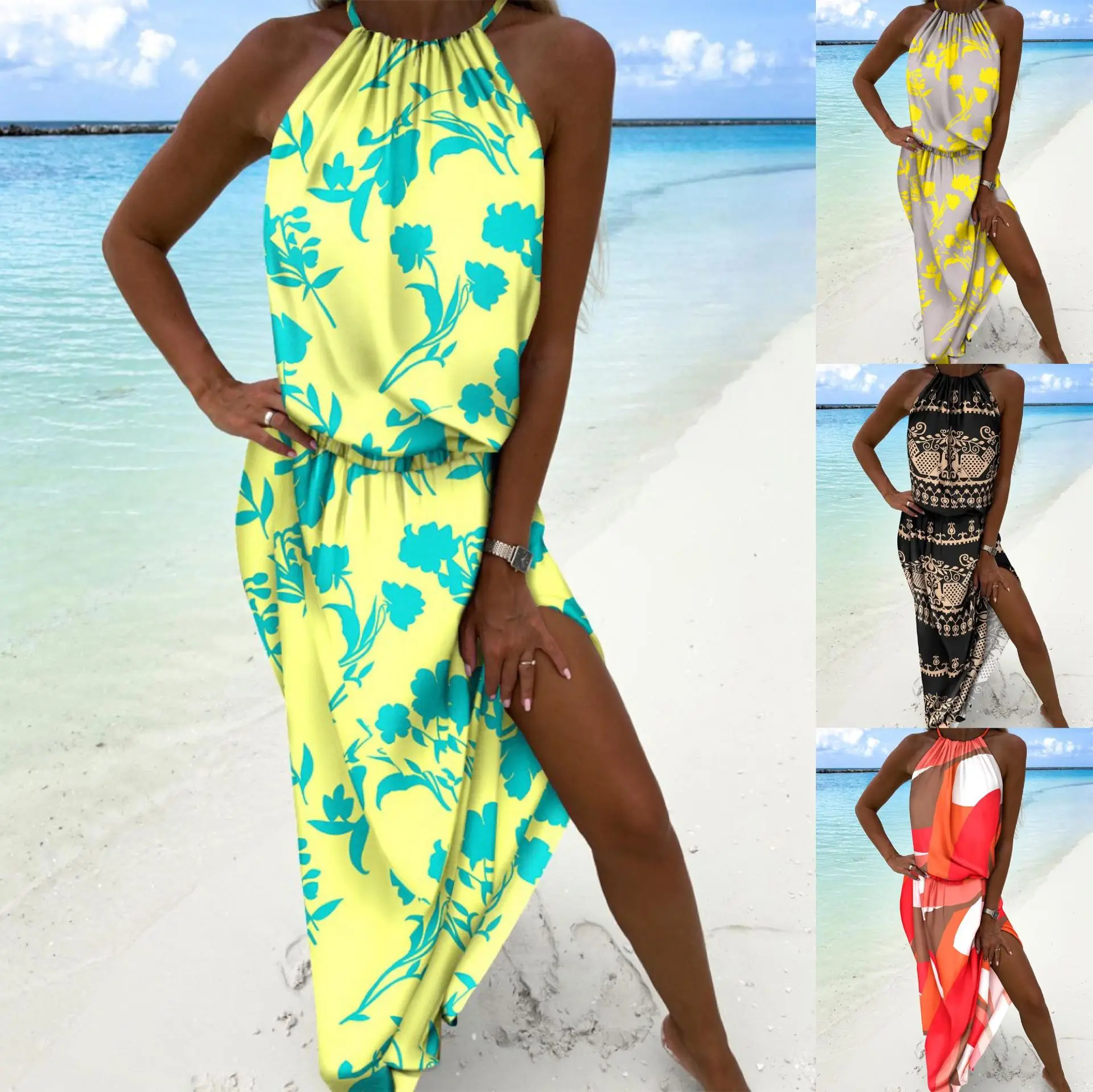 2023 Summer Women's Long Dress Sleeveless Halter O-neck Side Split Print Dresses Female Fashion Sexy Casual Beach Lady Clothes
2023 Summer Women's Long Dress Sleeveless Halter O-neck Side Split Print Dresses Female Fashion Sexy Casual Beach Lady Clothes
