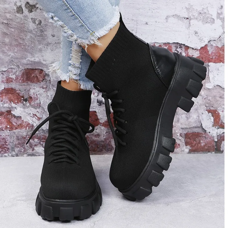 New Knitted Ankle Boots Women Chunky Heel Platform Short Boots Fashion Lace Up Breathable Women's Casual Shoes Botas De Mujer
New Knitted Ankle Boots Women Chunky Heel Platform Short Boots Fashion Lace Up Breathable Women's Casual Shoes Botas De Mujer