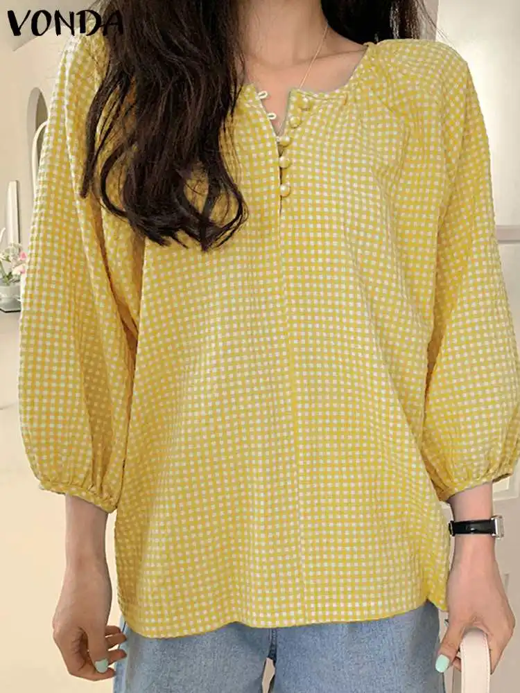 VONDA Fashion Plaid Blouses Bohemian Women Tunic Tops Casual Shirts 2023 Summer 3/4 Sleeve Buttons O-Neck Loose Vintage Blusas
VONDA Fashion Plaid Blouses Bohemian Women Tunic Tops Casual Shirts 2023 Summer 3/4 Sleeve Buttons O-Neck Loose Vintage Blusas