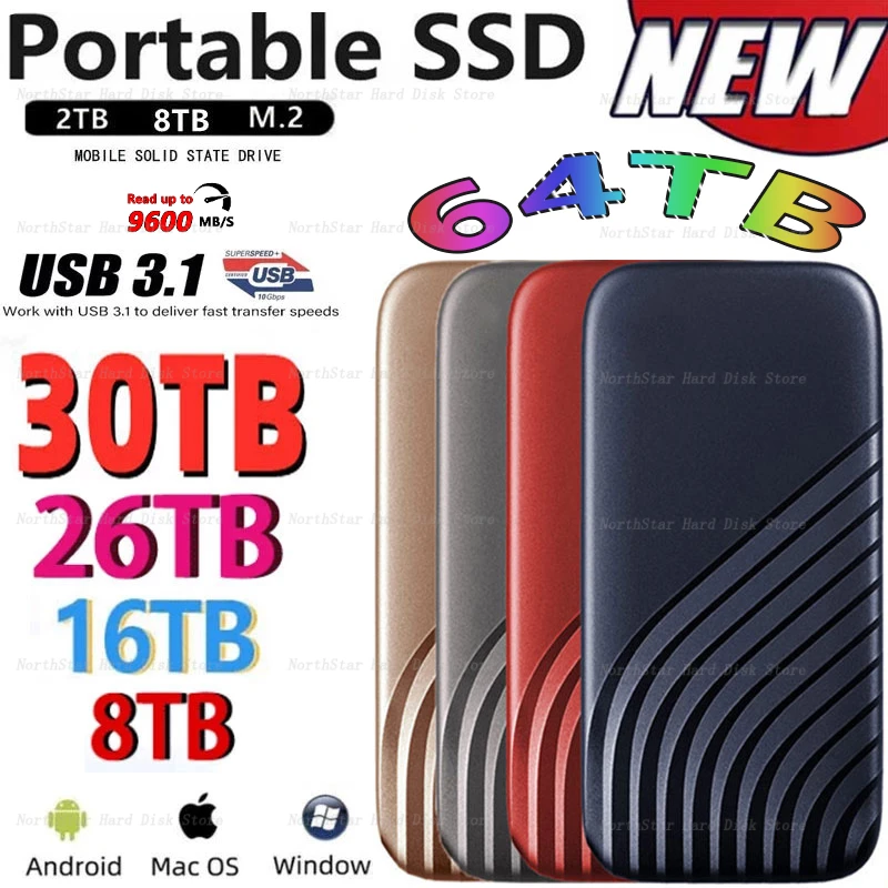 

256TB Original Portable Ssd 2tb M.2 External Hard Drive High-speed Type-C/USB 3.1 Solid State Drive 500GB Hard Disk for Pc/mac