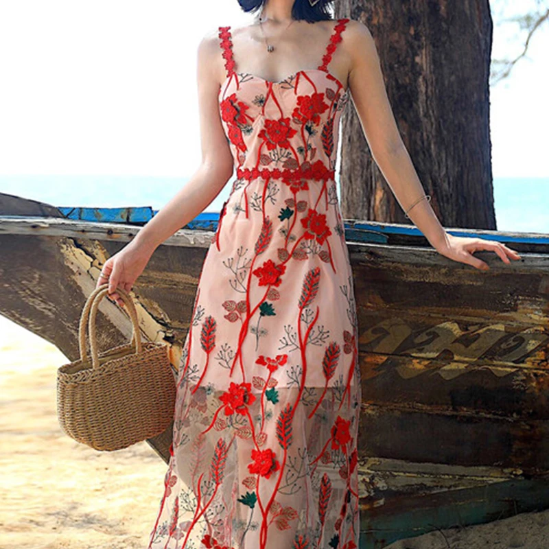 E GIRLS 2022 Summer Dress Women Red Mesh Sleeveless Embroidery Lace Boho Dress Women Vacation High Waist Boho Clothing Vestidos
E GIRLS 2022 Summer Dress Women Red Mesh Sleeveless Embroidery Lace Boho Dress Women Vacation High Waist Boho Clothing Vestidos
