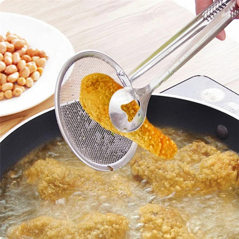 

Oil Drainer BBQ Buffet Serving Tongs Kichen Steel Food Clip Snack Fryer Strainer Fried Tong Frying Mesh Colander Filter