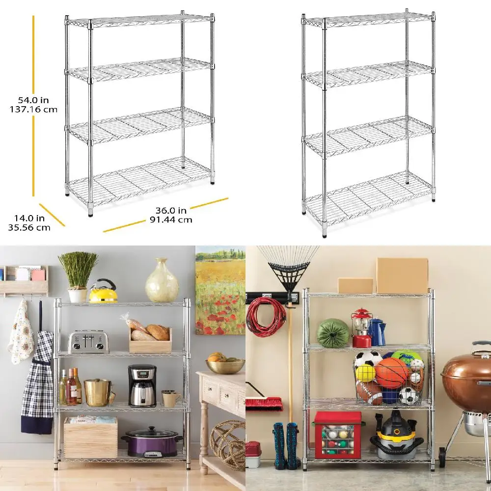 Gorgeous 36"W x 14"D x 54"H Freestanding Chrome 4-Shelf Shelves – Perfect for Home, Office, Warehouse, and more!
Gorgeous 36"W x 14"D x 54"H Freestanding Chrome 4-Shelf Shelves – Perfect for Home, Office, Warehouse, and more!