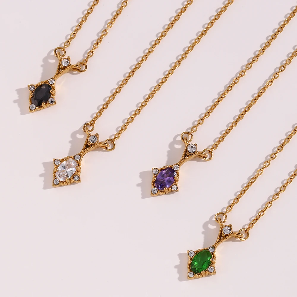 Vintage Green Purple Black Transparent Oval Shape Natural Zircon Pendant Necklaces 18K Plated Jewelry Necklace for Women
Vintage Green Purple Black Transparent Oval Shape Natural Zircon Pendant Necklaces 18K Plated Jewelry Necklace for Women