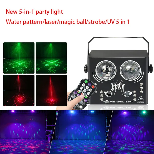 5 в 1 вечерние Stage светильник DMX UV Black Lights, лазерный стробоскоп, проектор водной волны, волшебный шар для бара, диджея, дискотеки, Хэллоуина
5 в 1 вечерние Stage светильник DMX UV Black Lights, лазерный стробоскоп, проектор водной волны, волшебный шар для бара, диджея, дискотеки, Хэллоуина