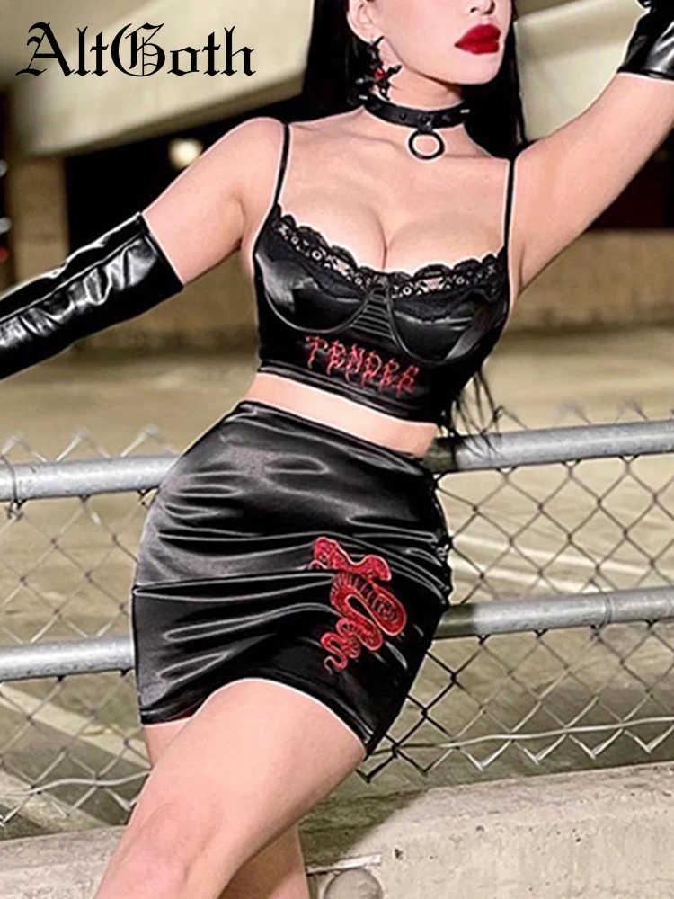 AltGoth Streetwear Gothic Two Pieces Sets Women Y2k Harajuku Letter Embroidery Camis Emo Alternative High Waist Lace Skirt Suits
AltGoth Streetwear Gothic Two Pieces Sets Women Y2k Harajuku Letter Embroidery Camis Emo Alternative High Waist Lace Skirt Suits