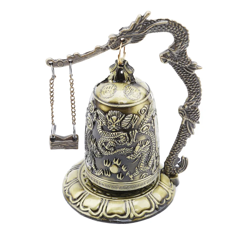 Exquisite Antique Home Decoration Zinc Alloy Vintage Style Bronze Slot Dragon Carved Buddhist Bell Chinese Geomantic Artware
Exquisite Antique Home Decoration Zinc Alloy Vintage Style Bronze Slot Dragon Carved Buddhist Bell Chinese Geomantic Artware