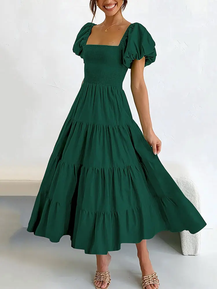 2023 Summer Elegant Party Maxi Long Dress Elastic A Line Square neck open back bubble sleeved pleated short sleeved dress
2023 Summer Elegant Party Maxi Long Dress Elastic A Line Square neck open back bubble sleeved pleated short sleeved dress