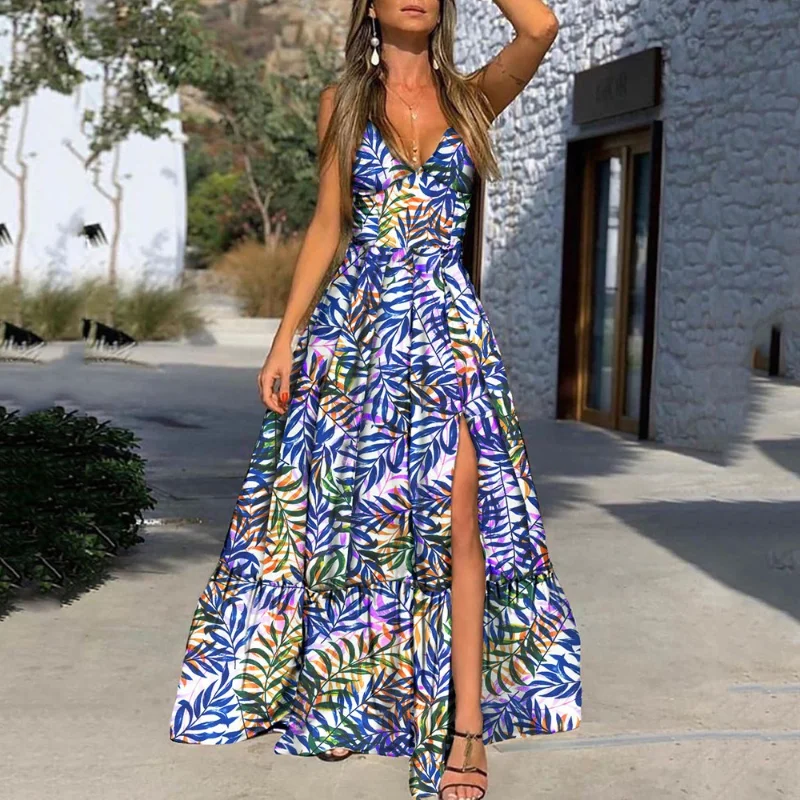Summer Dress Women's Sexy Printed Slim Fit High Waist Slit Dress Women's Fashion Sleeveless V-neck Spaghetti Strap Pleated Dress
Summer Dress Women's Sexy Printed Slim Fit High Waist Slit Dress Women's Fashion Sleeveless V-neck Spaghetti Strap Pleated Dress