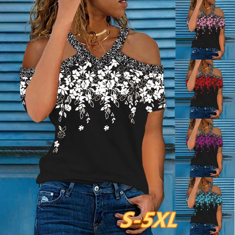 Women Fashion Short Sleeve Flower Printed Casual T-shirt Soft and Comfortable V-neck Strapless Summer Tops
Women Fashion Short Sleeve Flower Printed Casual T-shirt Soft and Comfortable V-neck Strapless Summer Tops