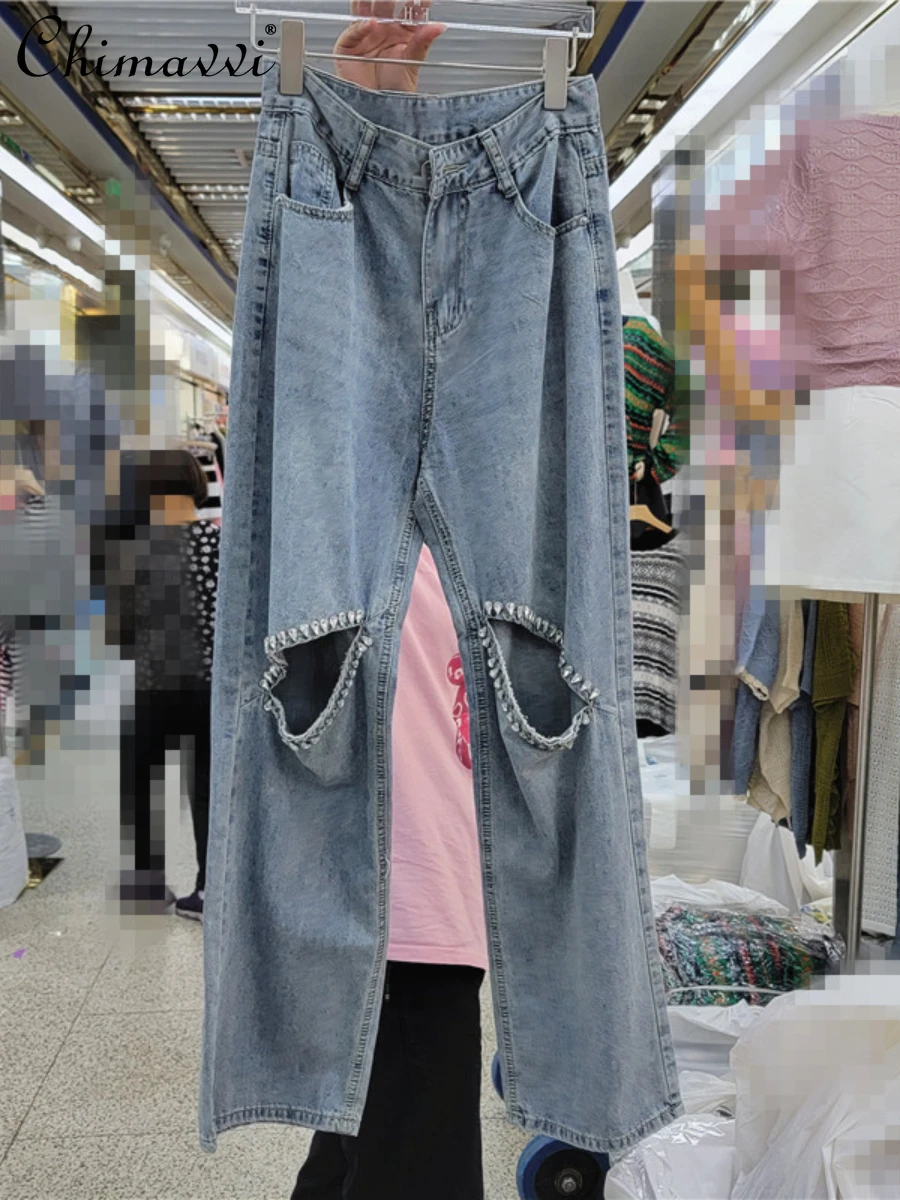 New Ladies Fashion Elegant Retro Washed Jeans Women 2022 Summer High Waist Ripped Frayed Diamond Loose Wide-Leg Mop Denim Pants
New Ladies Fashion Elegant Retro Washed Jeans Women 2022 Summer High Waist Ripped Frayed Diamond Loose Wide-Leg Mop Denim Pants