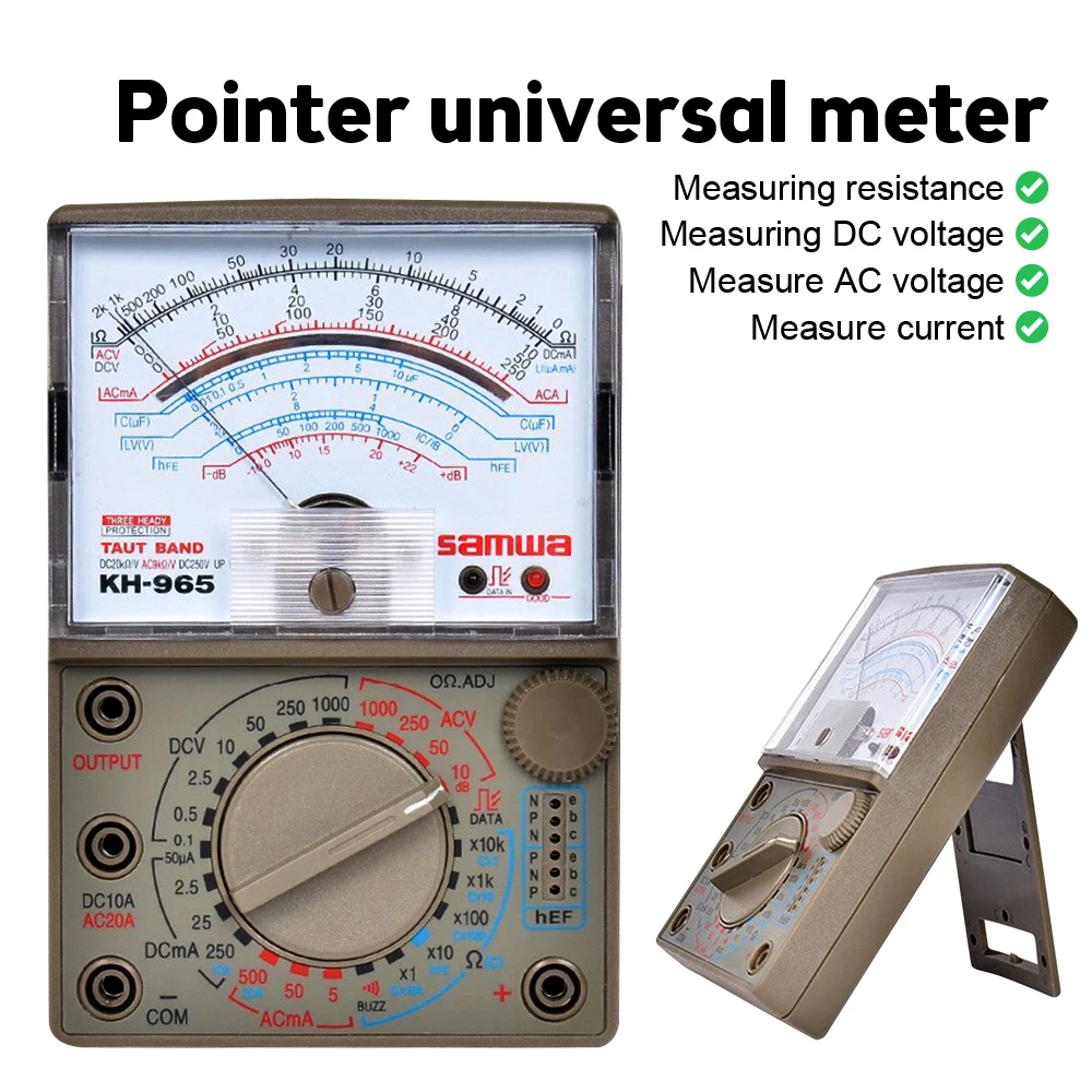 KH-965 Analog Multimeter Pointer Display Multi Meter Tester AC / DC Voltage Current Resistance Meter Needle Type Universal Meter
KH-965 Analog Multimeter Pointer Display Multi Meter Tester AC / DC Voltage Current Resistance Meter Needle Type Universal Meter