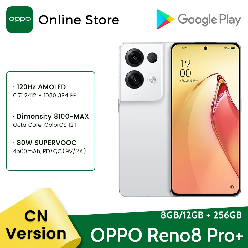 

OPPO Reno8 Pro Plus 5G Smartphone 8GB 128GB Dimensity 8100-MAX 120Hz AMOLED Screen 50MP Triple Camera Reno 8 pro + Phone