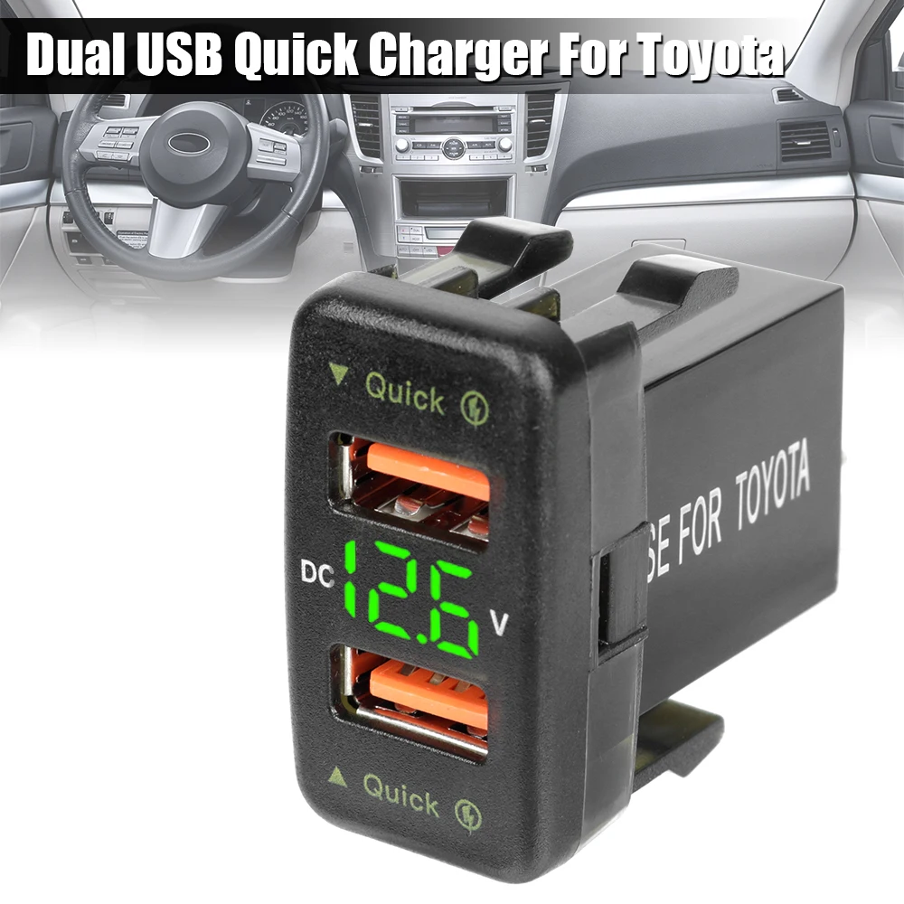Быстрая зарядка для телефона, USB 3,0 QC, автомобильное зарядное устройство с двумя USB-портами, адаптер питания для Toyota
Быстрая зарядка для телефона, USB 3,0 QC, автомобильное зарядное устройство с двумя USB-портами, адаптер питания для Toyota