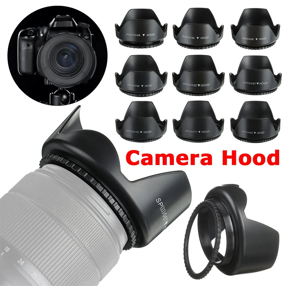 

1PC Screwed Sunshade Lens Hood For Nikon Canon Sony Fuji Olympus DSLR Camera Protective Shield 49/52/55/58/62/67/72/77/82mm
