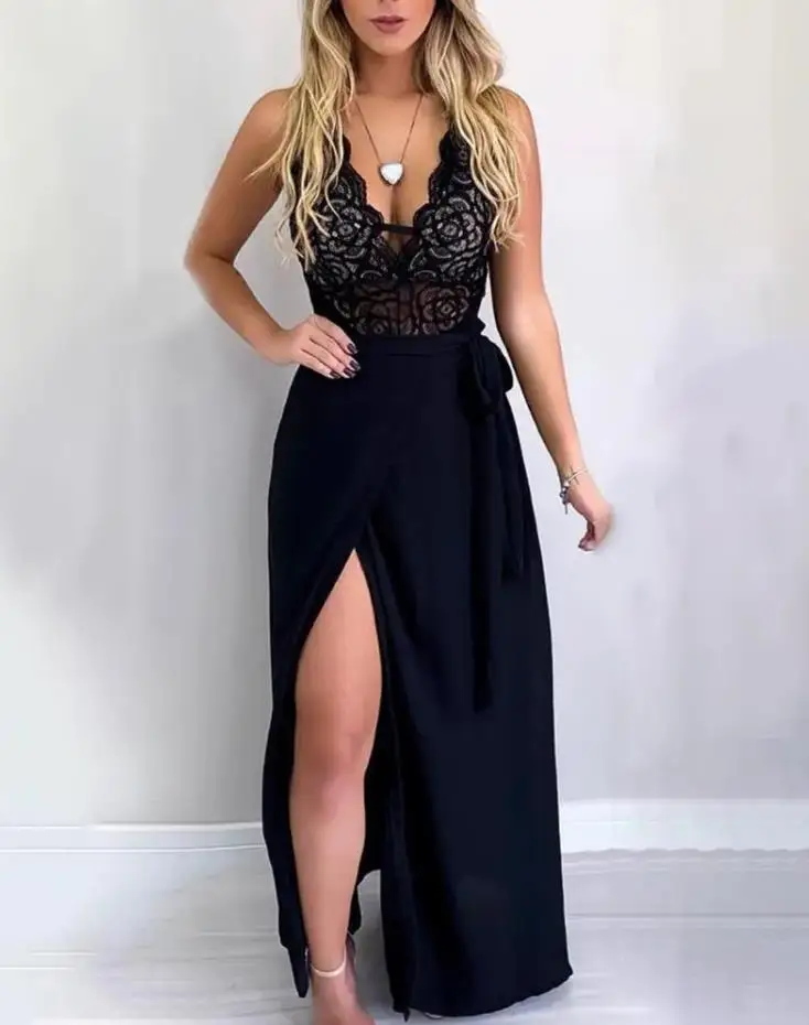 Two Piece Sets Womens Outifits Sexy Sleeveless Spaghetti Strap Lace V-Neck Backless Plain Bodysuit with Slit Skirt 2022 Summer
Two Piece Sets Womens Outifits Sexy Sleeveless Spaghetti Strap Lace V-Neck Backless Plain Bodysuit with Slit Skirt 2022 Summer