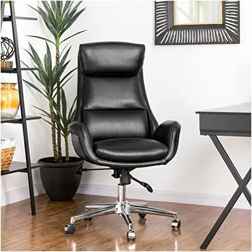 

Офисное кресло с высокой спинкой, кожаное регулируемое вращающееся настольное кресло с подлокотниками, кремовый
