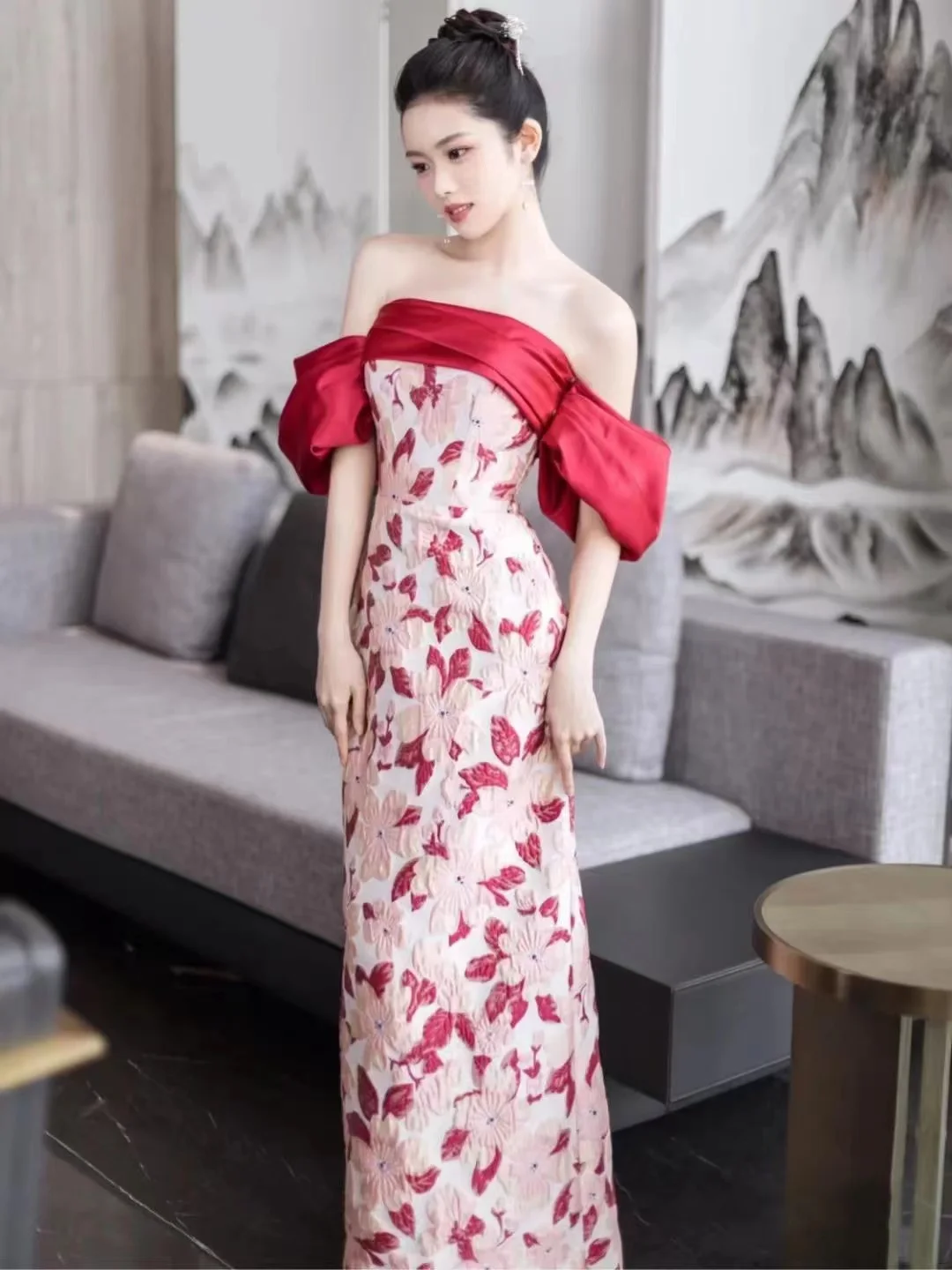 Mermaid Strapless Red Flowers Jacquard Evening Dresses A-Line Satin Boat Neck Backless Prom Party Formal Female Engagement Gowns
Mermaid Strapless Red Flowers Jacquard Evening Dresses A-Line Satin Boat Neck Backless Prom Party Formal Female Engagement Gowns