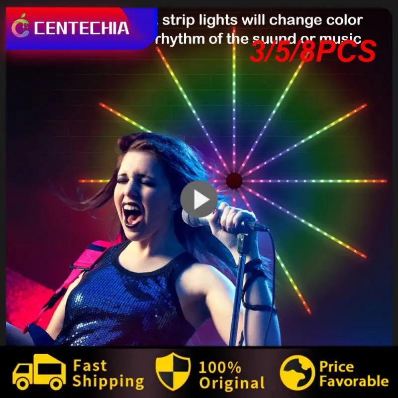 

3/5/8PCS App Control Starburst Fairy Lights 6w Firework Effects Streamer Light Strips Music Function Firework Copper Wire Lights