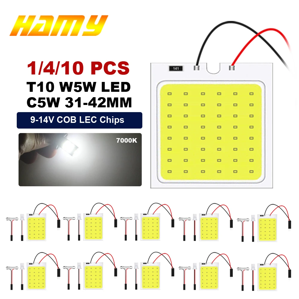 1 / 4 10 PCS T10 W5W Светодиодные лампочки C5W Festoon лампы 31 36 39 41 мм COB 12V 6500K для внутреннего