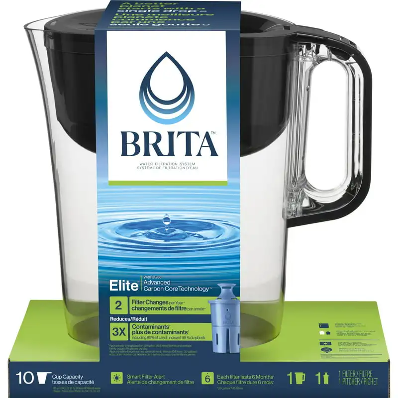 10 Cup Water Filter Pitcher with 1 Elite Filter, Made Without BPA, Huron, Black
10 Cup Water Filter Pitcher with 1 Elite Filter, Made Without BPA, Huron, Black