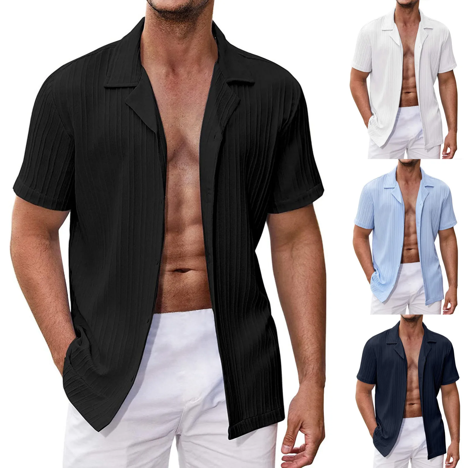 

Рубашка мужская хлопково-льняная с отложным воротником, повседневная однотонная блуза свободного покроя с короткими рукавами, красивая блуза, весна-осень 2023