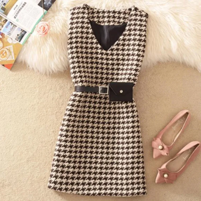 French Style Autumn Winter Houndstooth Wool Blends Vest Women V-neck Sleevelss Outwear
French Style Autumn Winter Houndstooth Wool Blends Vest Women V-neck Sleevelss Outwear