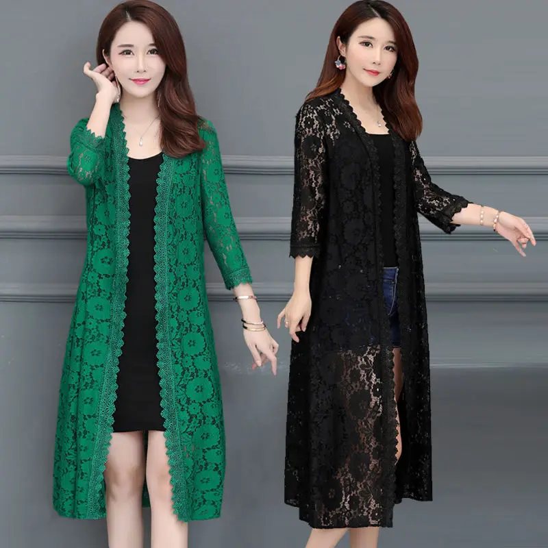 4XL Spring Summer New Women Long Lace Knit Cardigan Sun Protection Clothing Three-quarter Sleeve Shawl Jacket Y592
4XL Spring Summer New Women Long Lace Knit Cardigan Sun Protection Clothing Three-quarter Sleeve Shawl Jacket Y592
