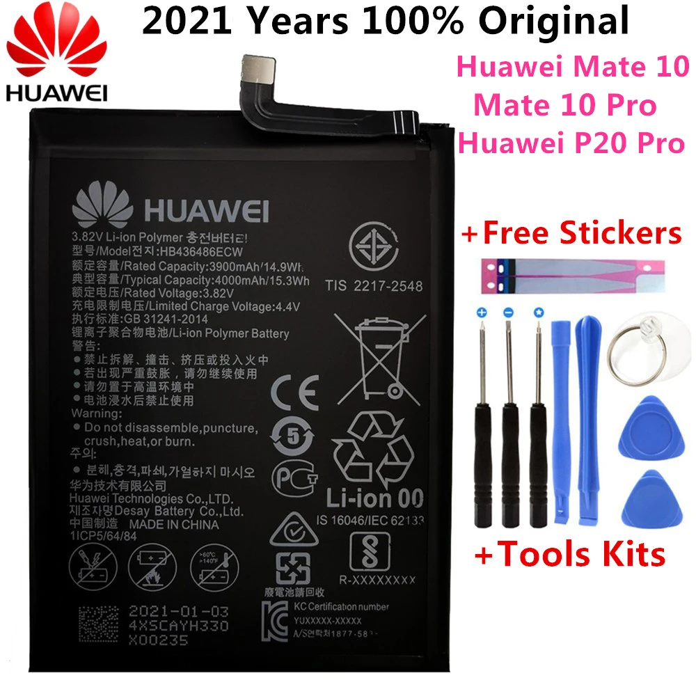 Hua Wei Original Phone Battery 3900mAh Replacement for Huawei Mate 10 P20 PRO AL00 L09 L29 TL00 HB436486ECW + Tools
Hua Wei Original Phone Battery 3900mAh Replacement for Huawei Mate 10 P20 PRO AL00 L09 L29 TL00 HB436486ECW + Tools