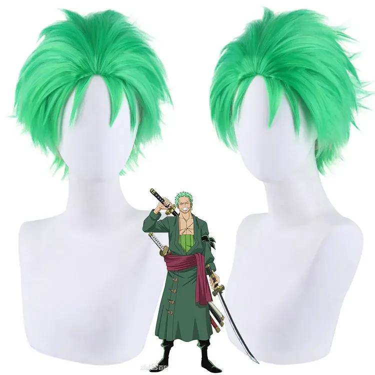 

Cosplay Anime 30CM Short Green Wig ONE PIECE Roronoa Zoro Slicked Back Hair Halloween Costume Adult Party Wigs for Men