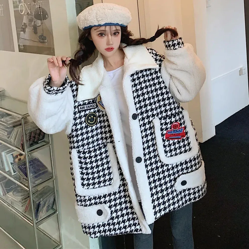 New Winter Women Jackets Female Woolen Coats Houndstooth Patchwork Lambswool Lady Outerwear Loose Trendy Big Pockets Clothes
New Winter Women Jackets Female Woolen Coats Houndstooth Patchwork Lambswool Lady Outerwear Loose Trendy Big Pockets Clothes