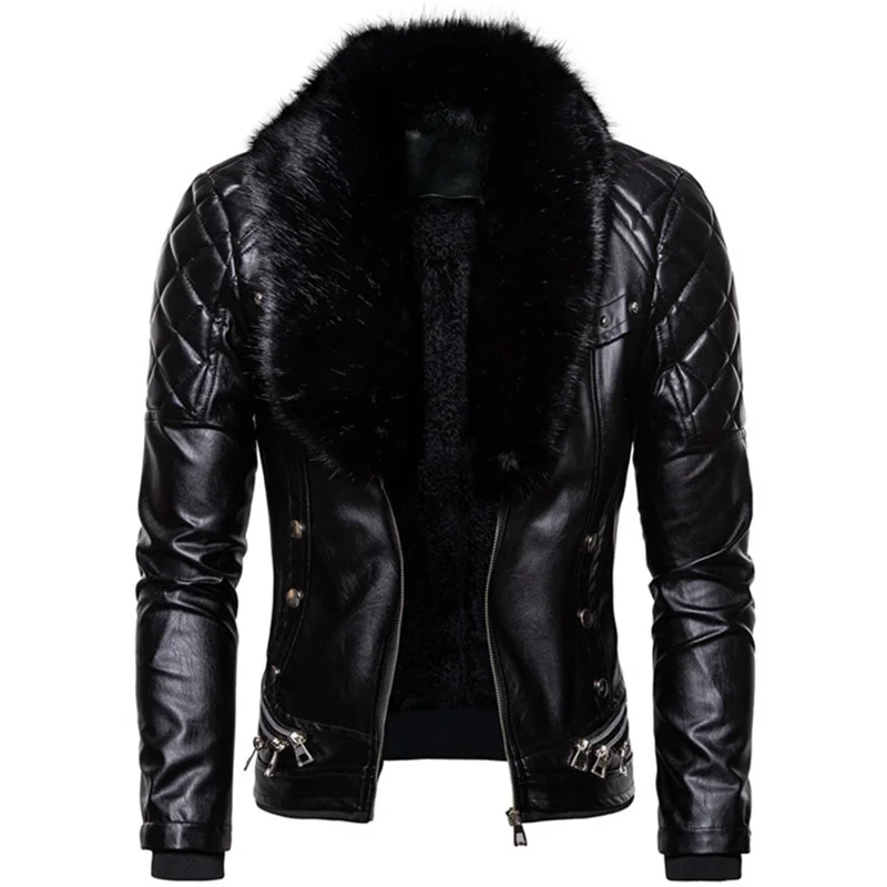 2021 New Design Motorcycle Bomber Add Wool Leather Jacket Men Autumn Turn Down Fur Collar Removable Slim Fit Male Warm Pu Coats
2021 New Design Motorcycle Bomber Add Wool Leather Jacket Men Autumn Turn Down Fur Collar Removable Slim Fit Male Warm Pu Coats