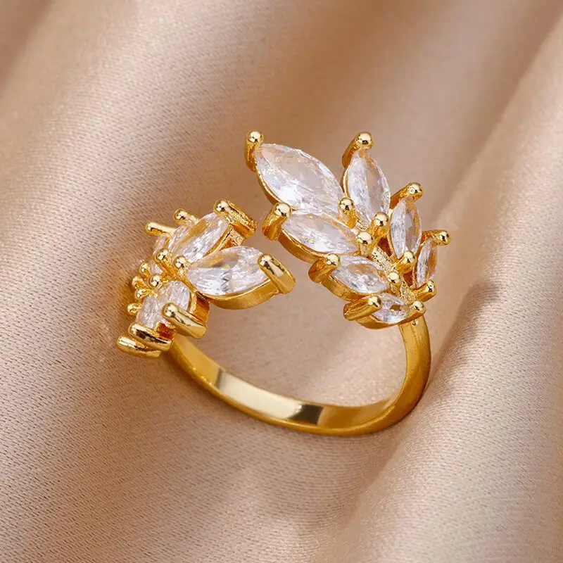 Luxury Zircon Tree Leaf Rings for Women Opening Adjustable Gold Plated Stainless Steel Ring Wedding Aesthetic Jewelry anillos
Luxury Zircon Tree Leaf Rings for Women Opening Adjustable Gold Plated Stainless Steel Ring Wedding Aesthetic Jewelry anillos